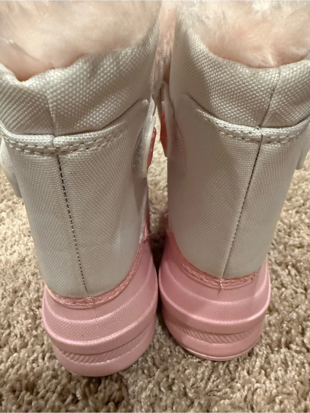 Cat & Jack Pink and Cream Unicorn Snow Boots with Gold Horns